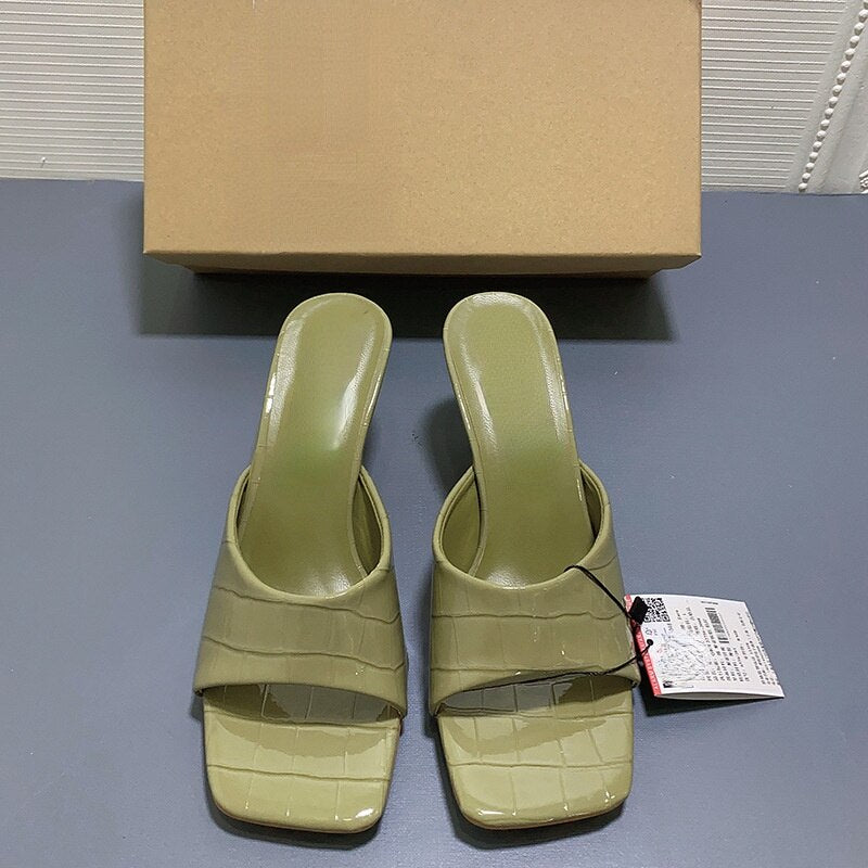 Square Toe Open Toe Patent Leather Sandals