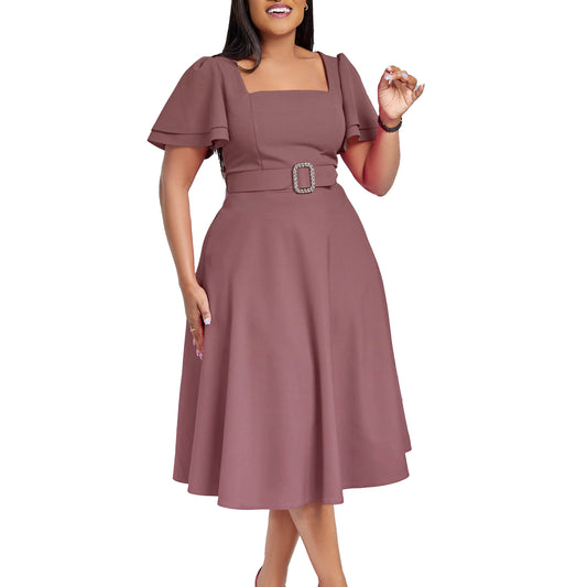 Flared Sleeve Square Neck High Waist elegant dress