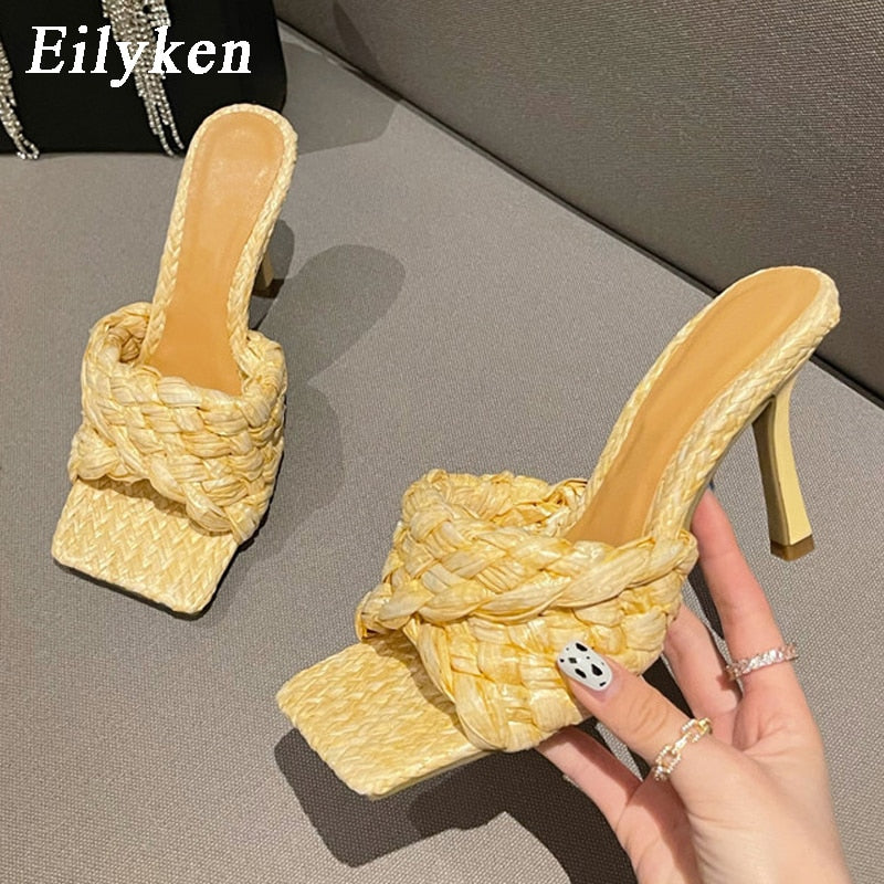 Weave Square Toe Slide Sandals