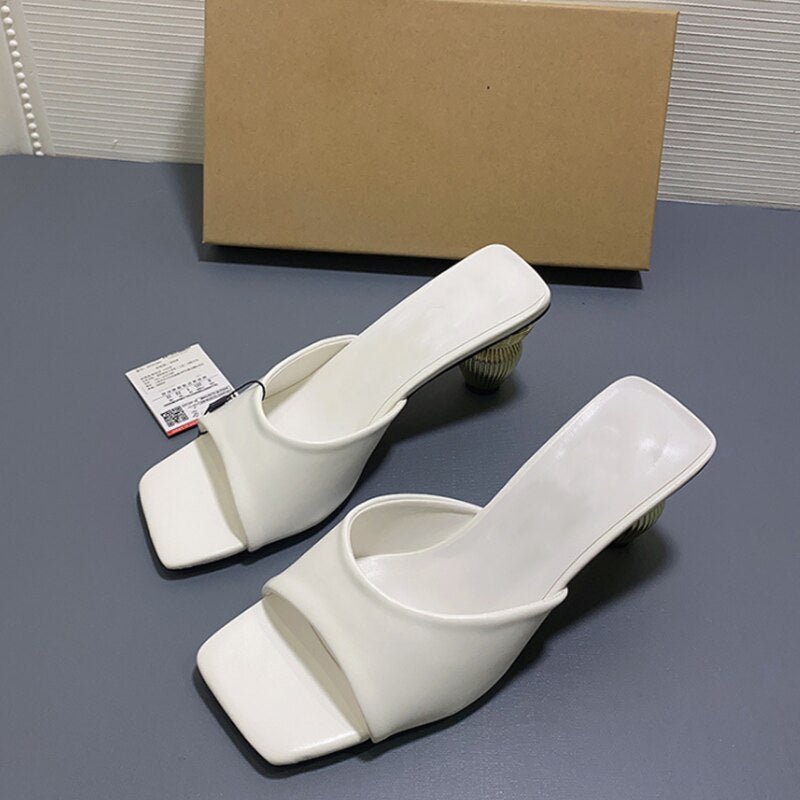 Square Toe Open Toe Patent Leather Sandals