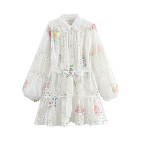 laced belted printed dress