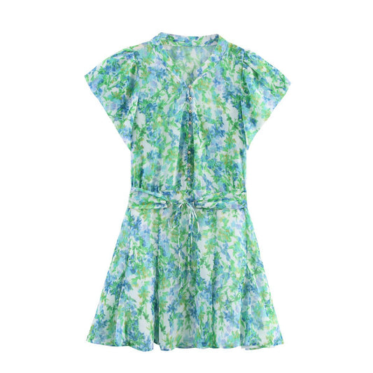V-neck si printed dress