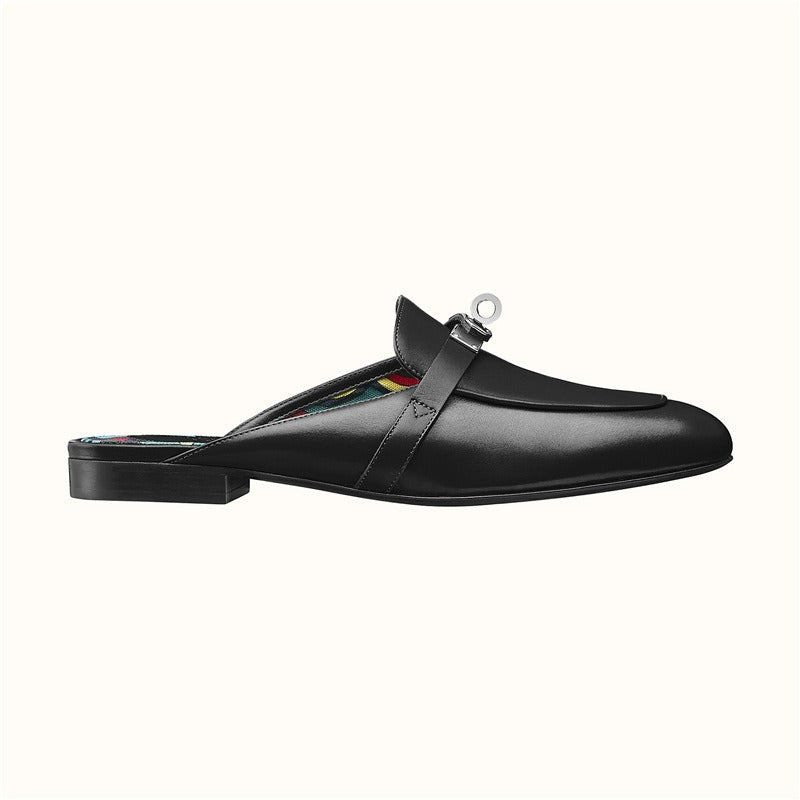 Leather Low Heel Round toe Metal Buckle flats
