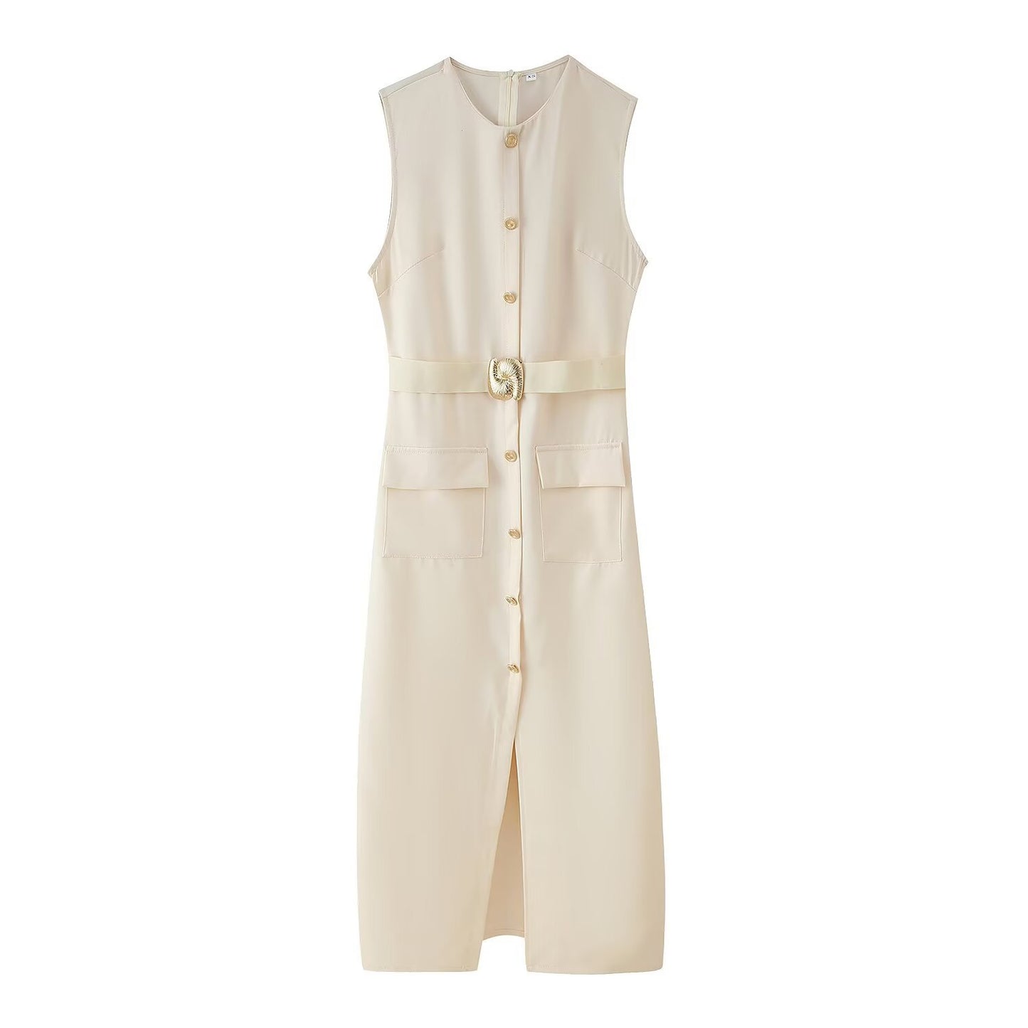 Round neck and waistband crepe woven dress