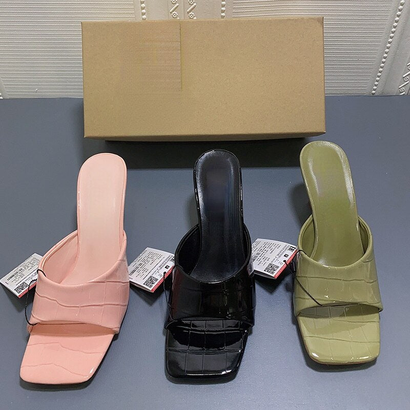 Square Toe Open Toe Patent Leather Sandals