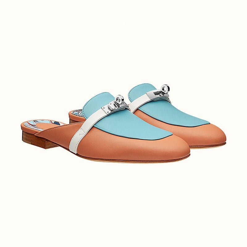 Leather Low Heel Round toe Metal Buckle flats