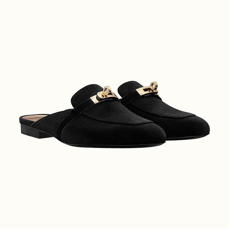 Leather Low Heel Round toe Metal Buckle flats