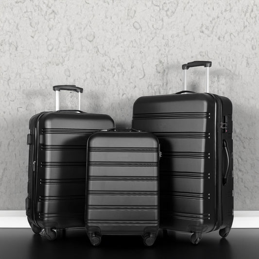 Black 3 Piece Luggage Set Hardside Spinner Suitcase  TSA Lock