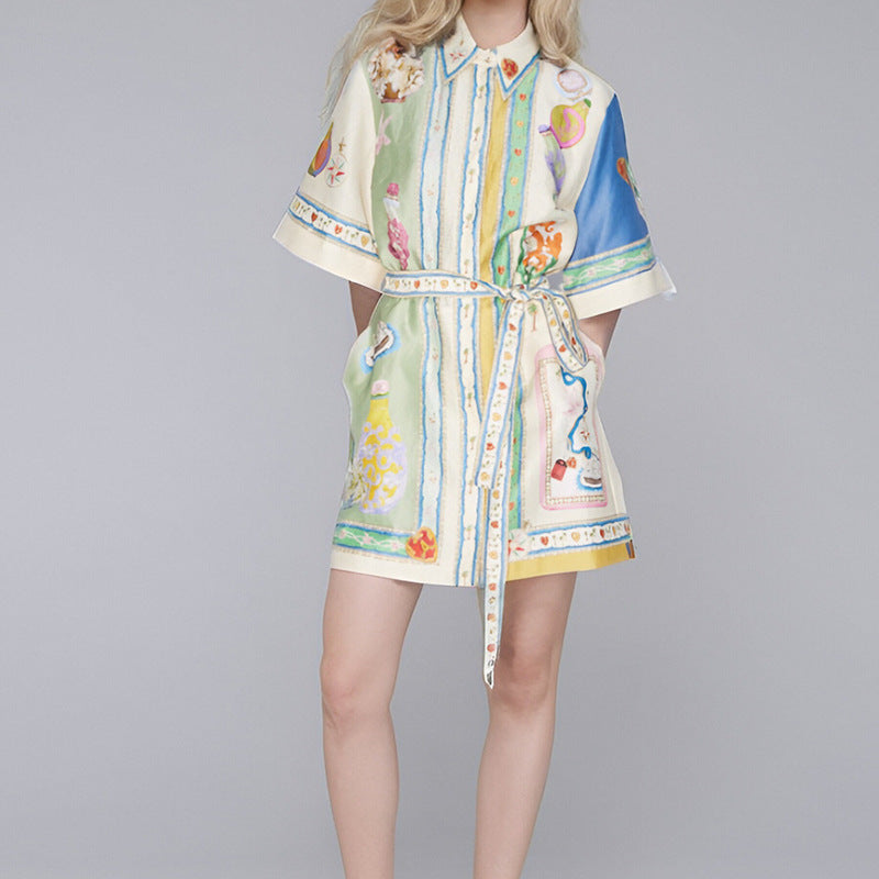 Printed drawstring dress
