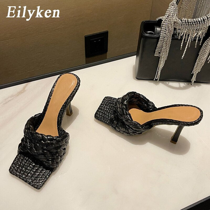 Weave Square Toe Slide Sandals