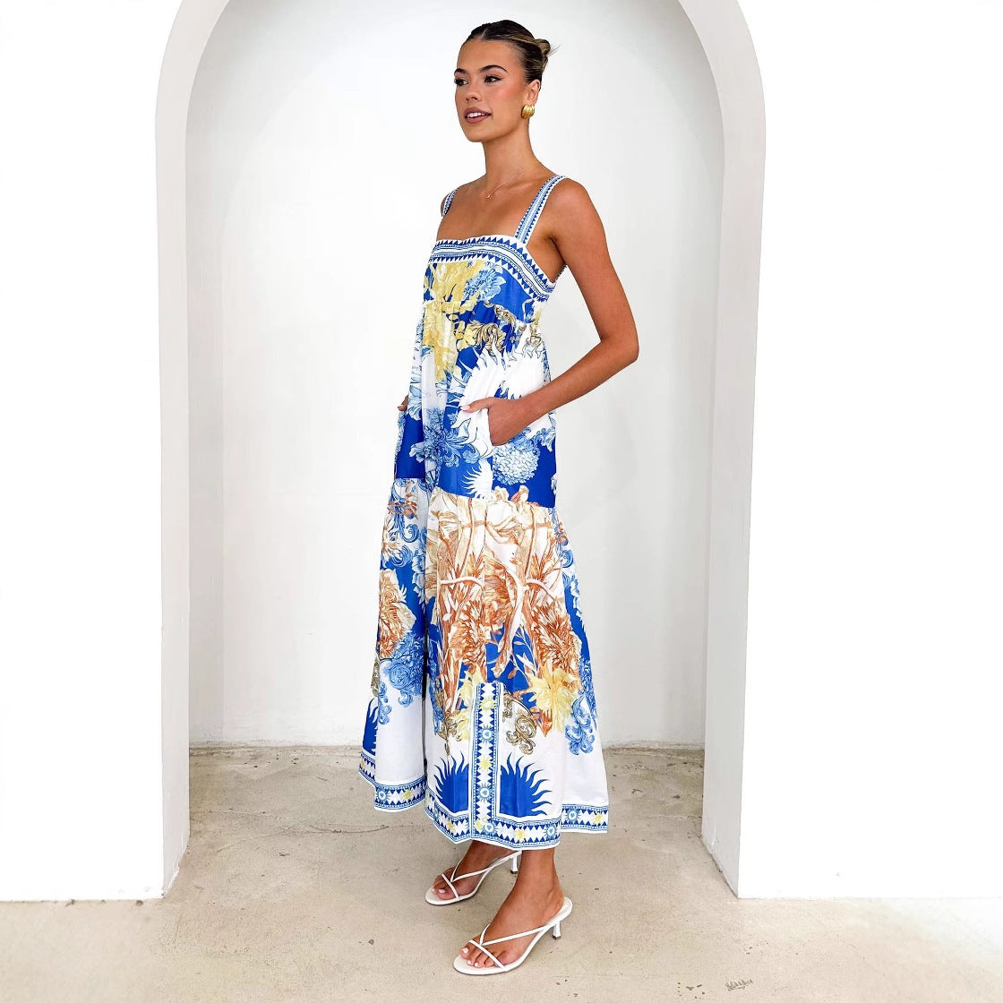 printed strap dress