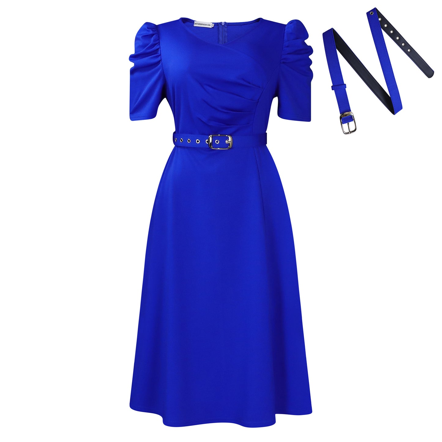 Pleated Elegant V-neck Flared Dress