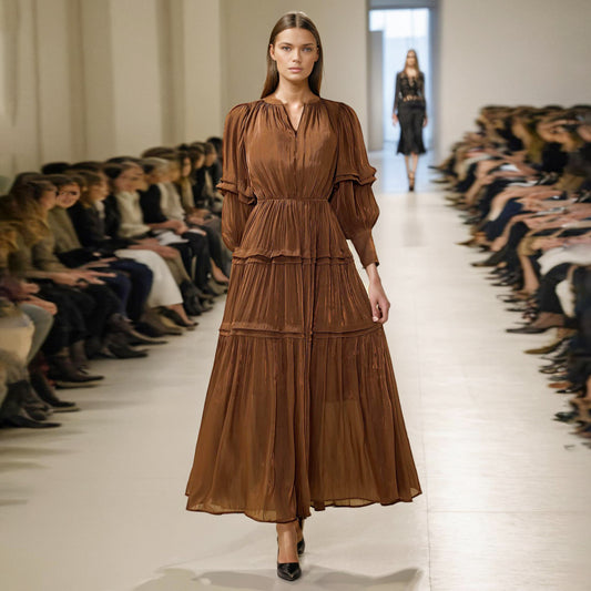 Vintage d pleated ruffle edges dress
