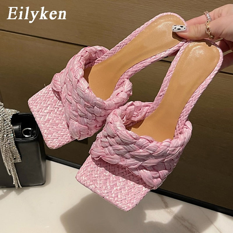 Weave Square Toe Slide Sandals