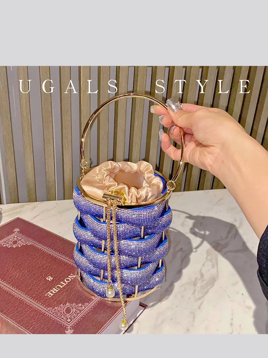 Woven Rhinestone Bucket Bag