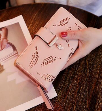 Decorative leaves Pu Leather wallet