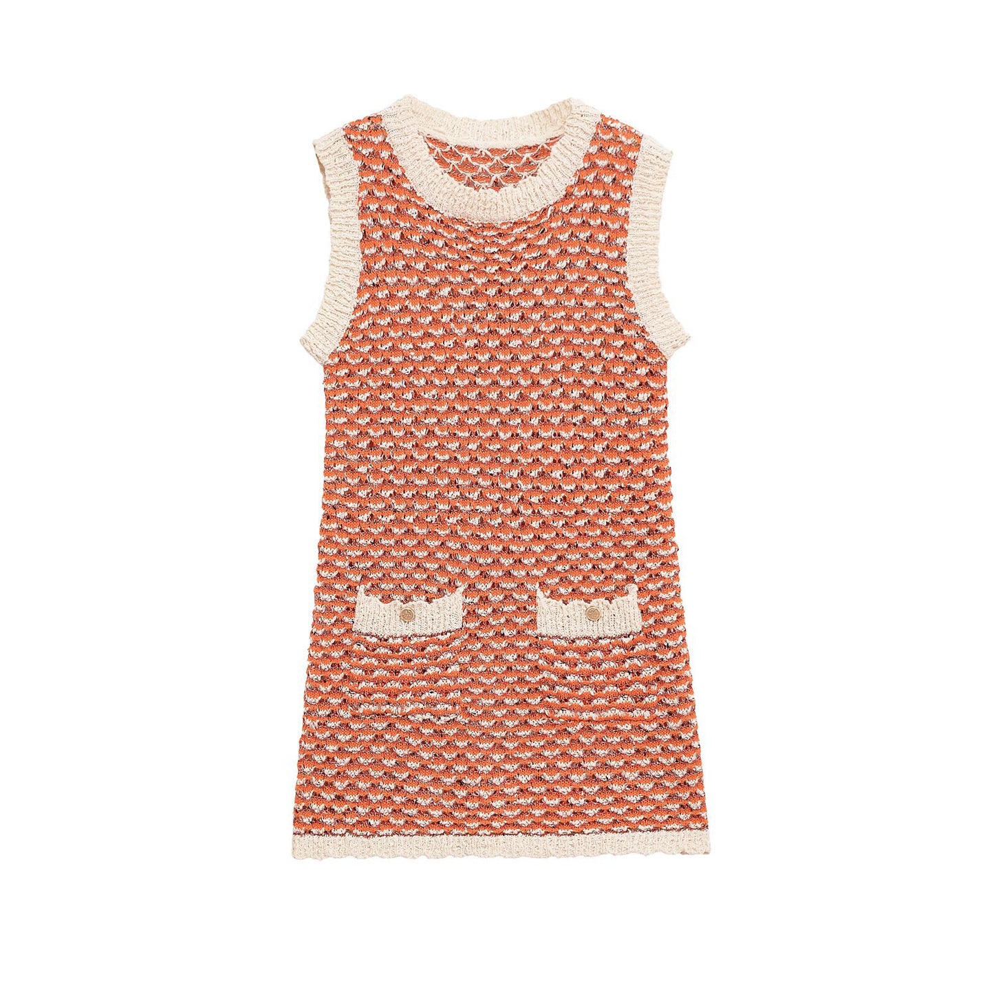 Color blocked pocket vest knitted dress