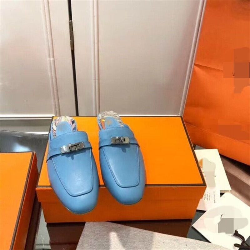 Leather Low Heel Round toe Metal Buckle flats