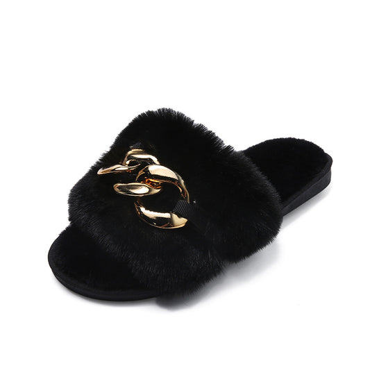 Plush buckle front Slippers