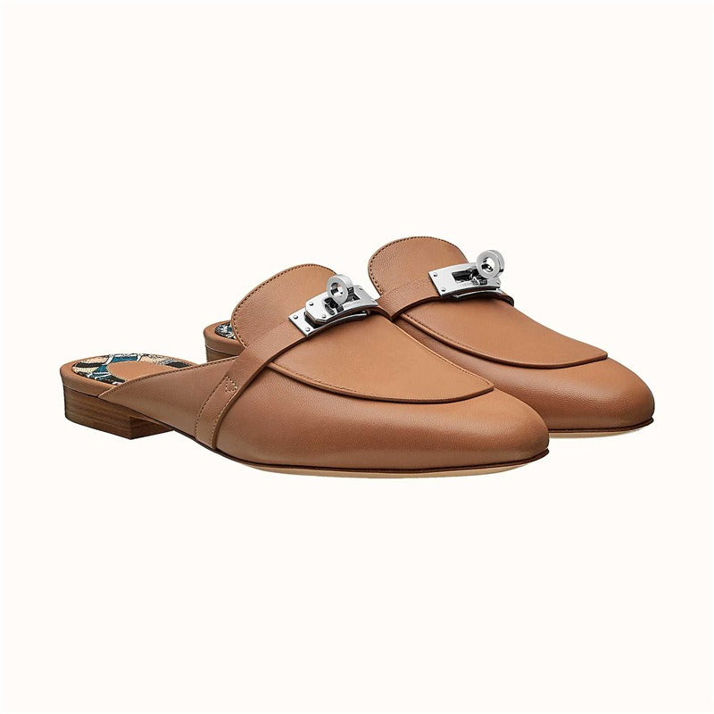 Leather Low Heel Round toe Metal Buckle flats