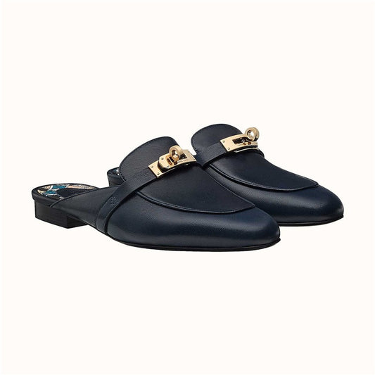 Leather Low Heel Round toe Metal Buckle flats