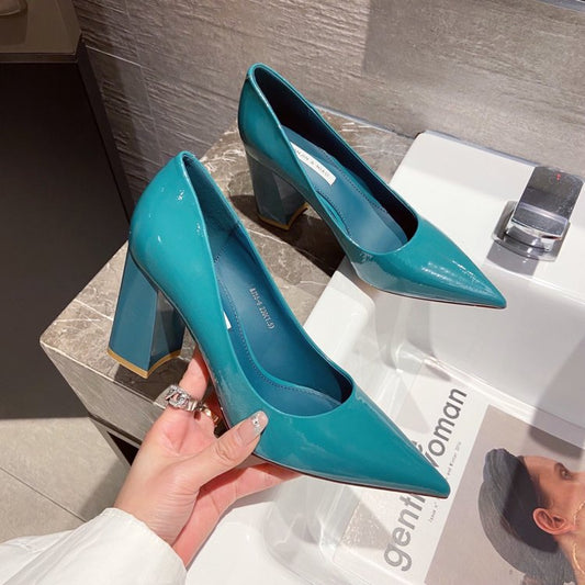 Pointed Toe Thick Heel Pumps