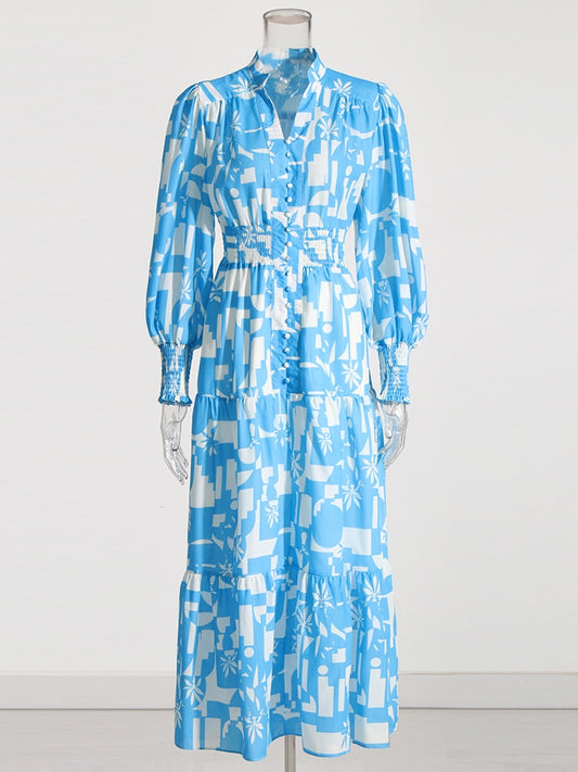 Vintage  V Neck Lantern Long Dresses