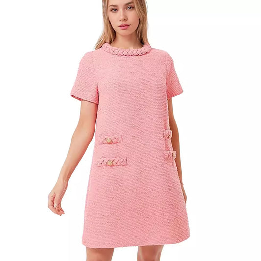 Round neck decorative pocketed dress
