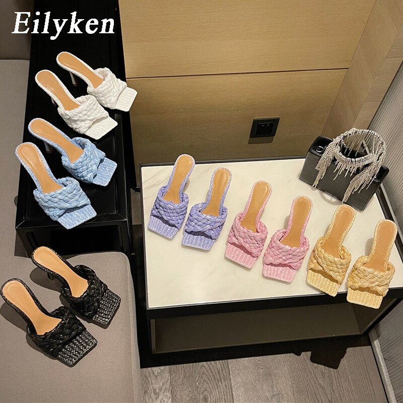 Weave Square Toe Slide Sandals
