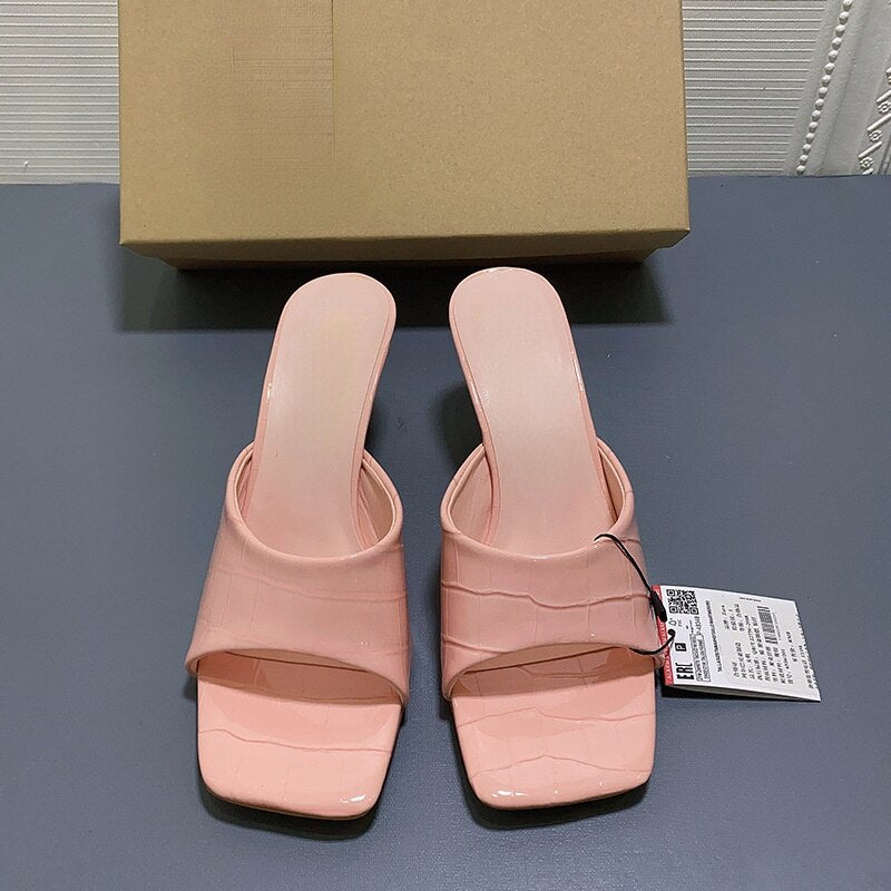 Square Toe Open Toe Patent Leather Sandals