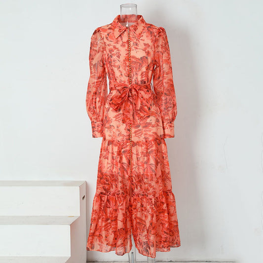 High quality printed button dress