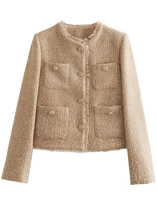 Hem Pocketed Round Neck Jacket