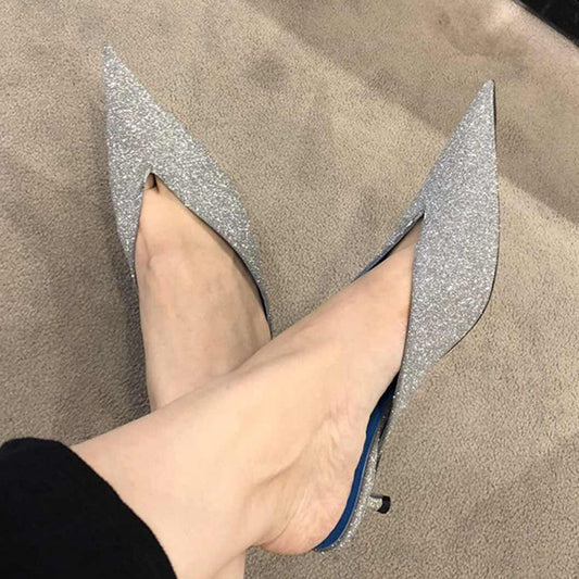 V-Mouth Sequins Pointy Sandals