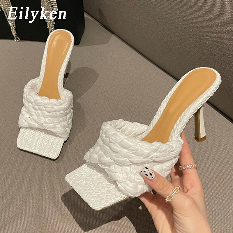 Weave Square Toe Slide Sandals
