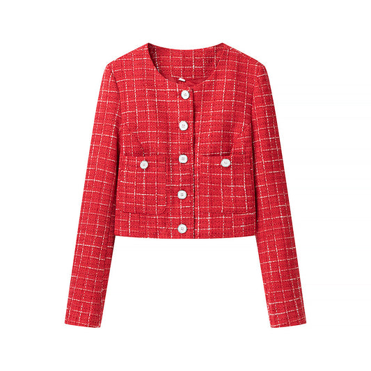 single breasted round neck  jacket