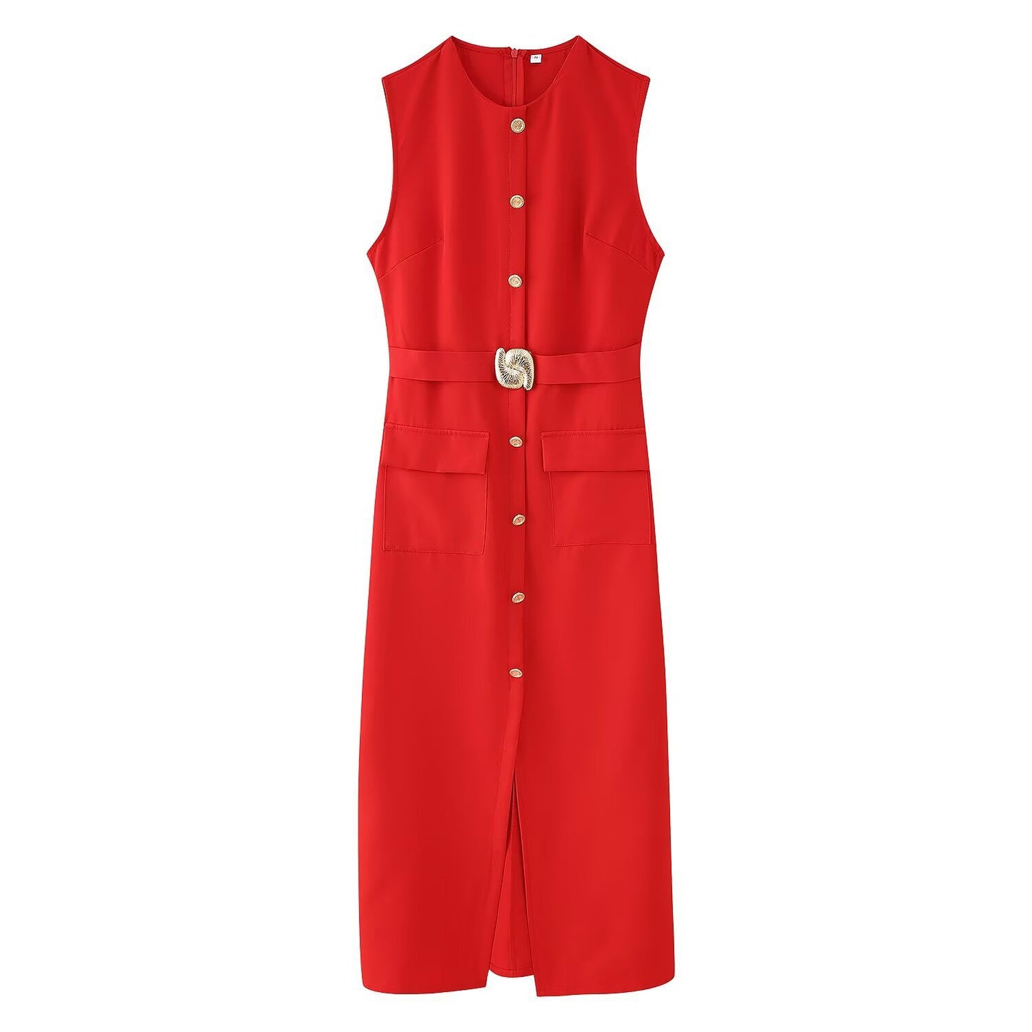 Round neck and waistband crepe woven dress