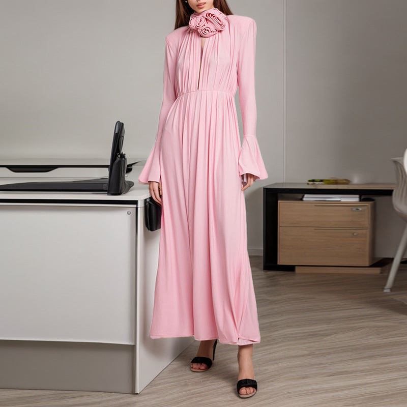 trumpet sleeves, decorative flower dress