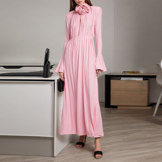 trumpet sleeves, decorative flower dress
