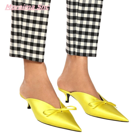 Pointed Toe Mules Silk Luxurious  Butterfly Knot sandals