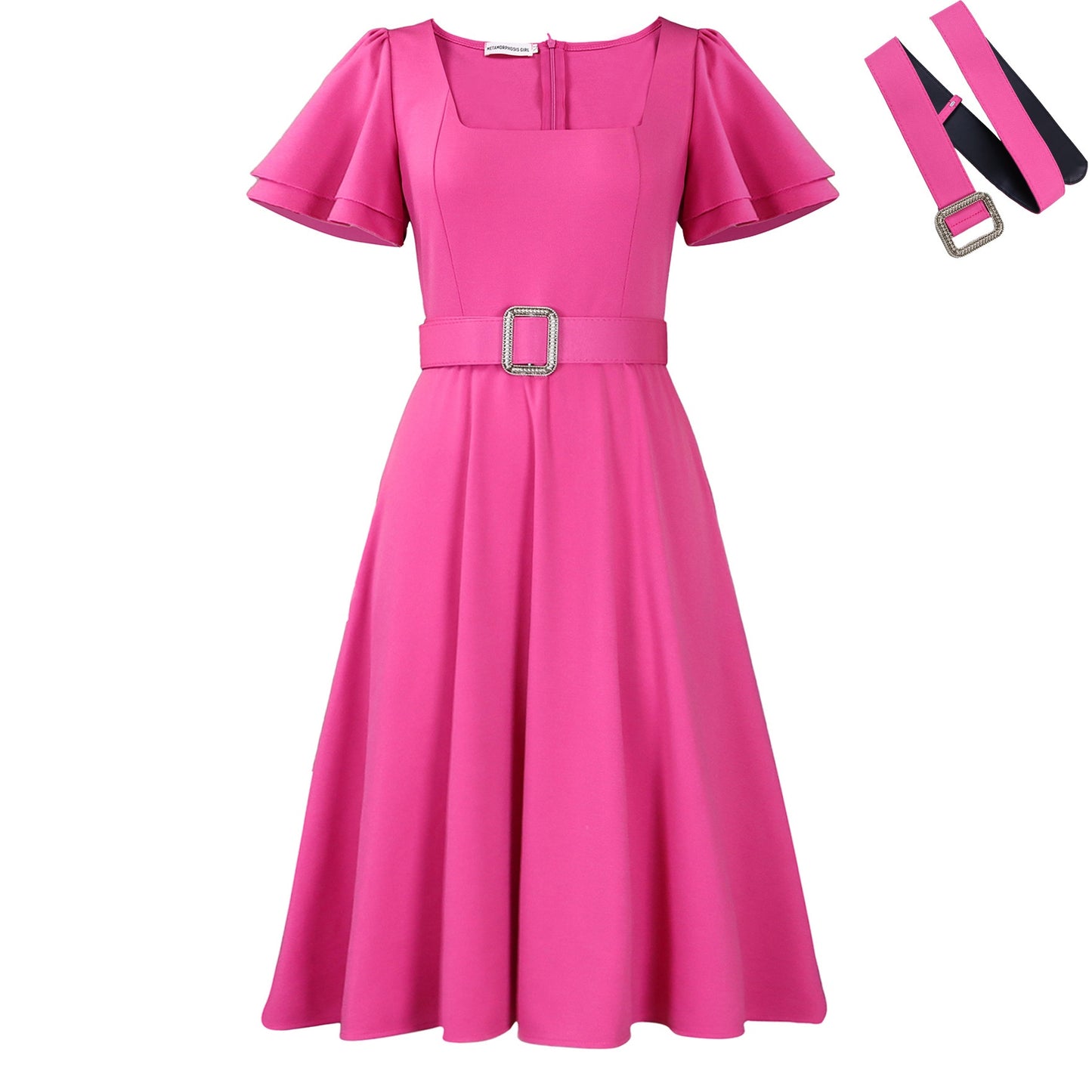 Flared Sleeve Square Neck High Waist elegant dress