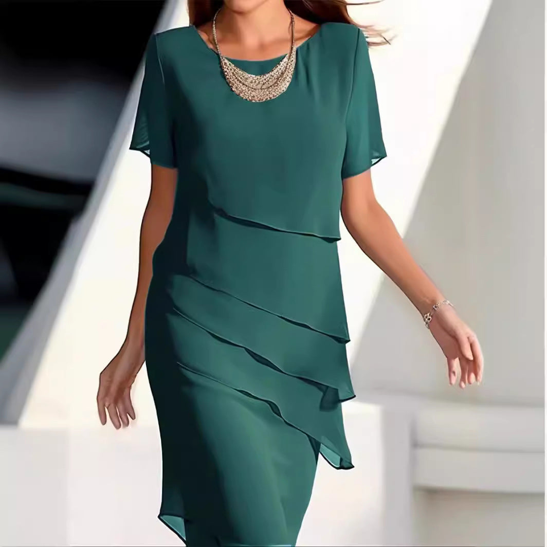 Ruffle edges round neck dress
