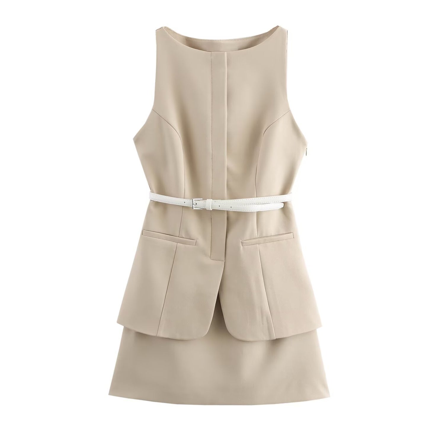 Belted Two Piece Sleeveless Dress