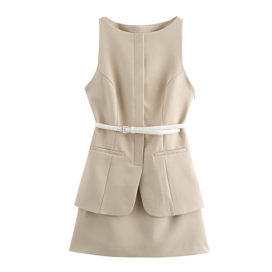 Belted Two Piece Sleeveless Dress