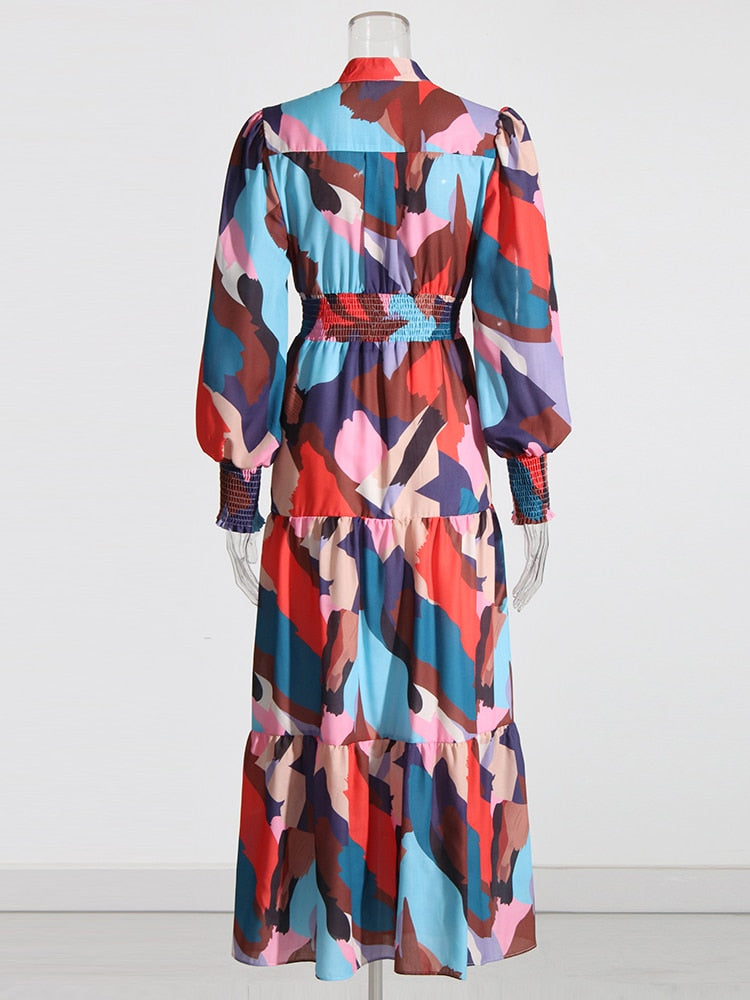 Vintage  V Neck Lantern Long Dresses
