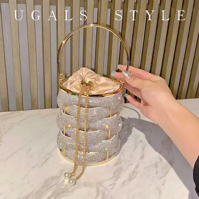 Woven Rhinestone Bucket Bag