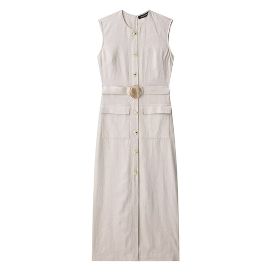 Buttoned Front Waistband belted dress