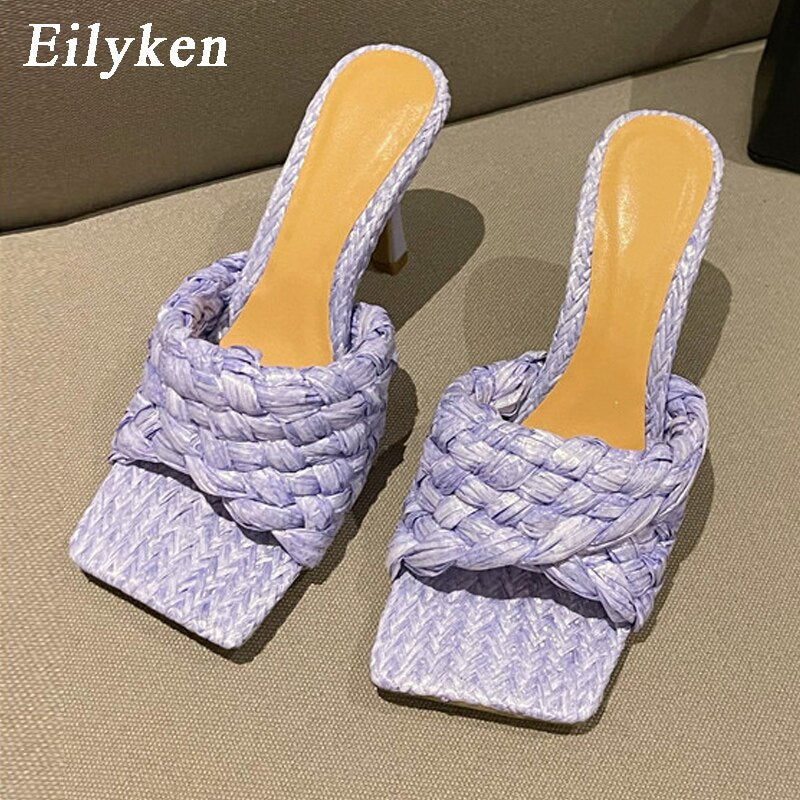 Weave Square Toe Slide Sandals
