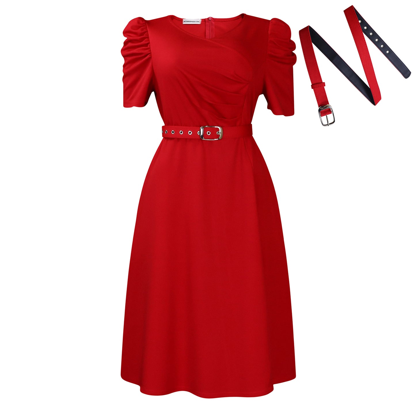 Pleated Elegant V-neck Flared Dress