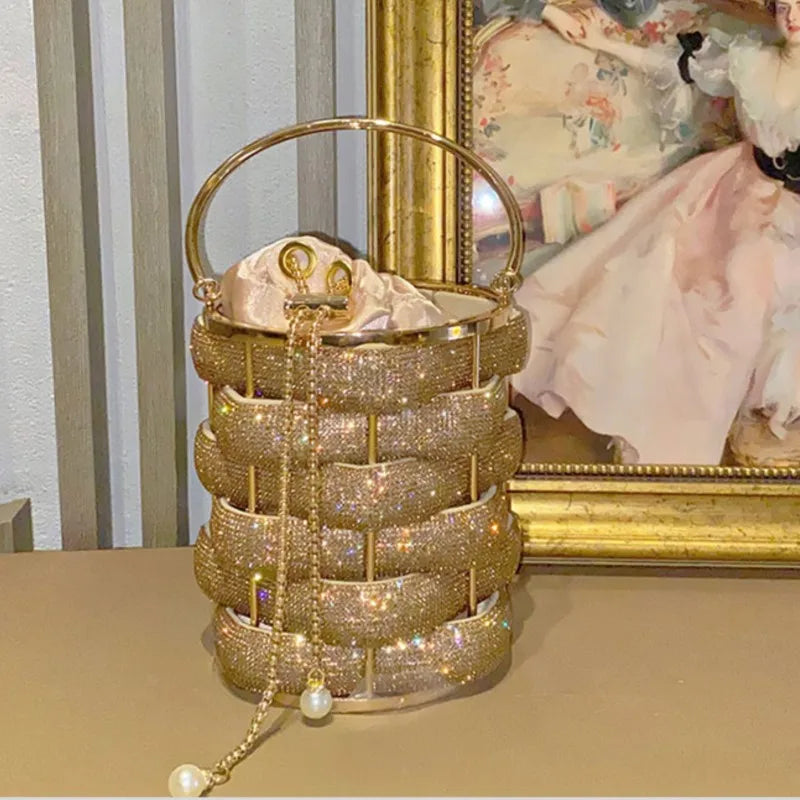 Woven Rhinestone Bucket Bag