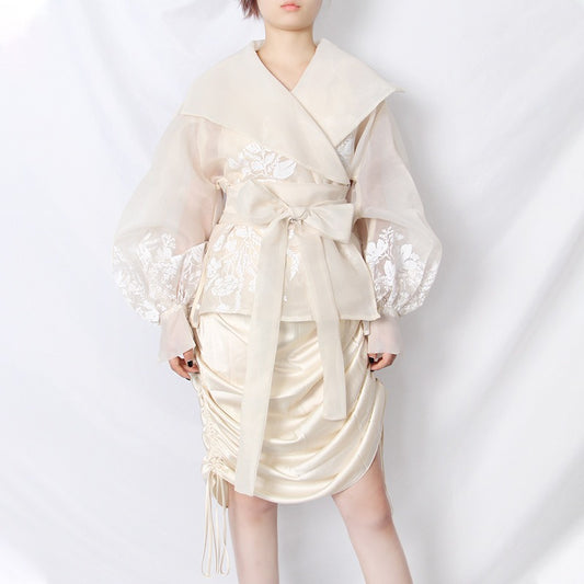 V-neck Lantern Sleeves, Embroidery Jacket